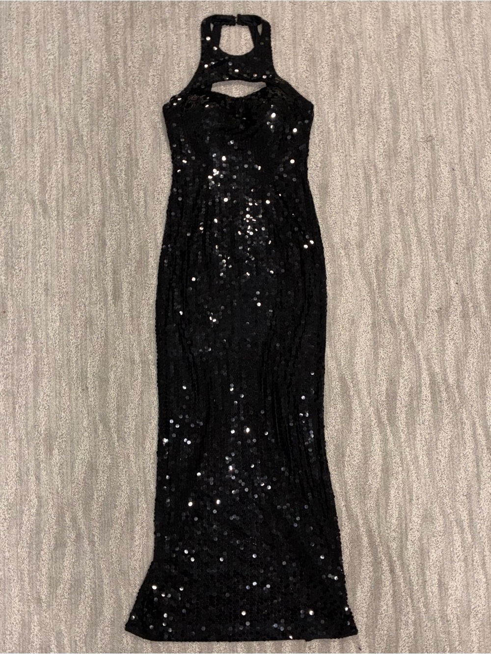 VTG Adrianna Papell Evening Black Sequin Halter Maxi Dress Formal Women’s Sz 4